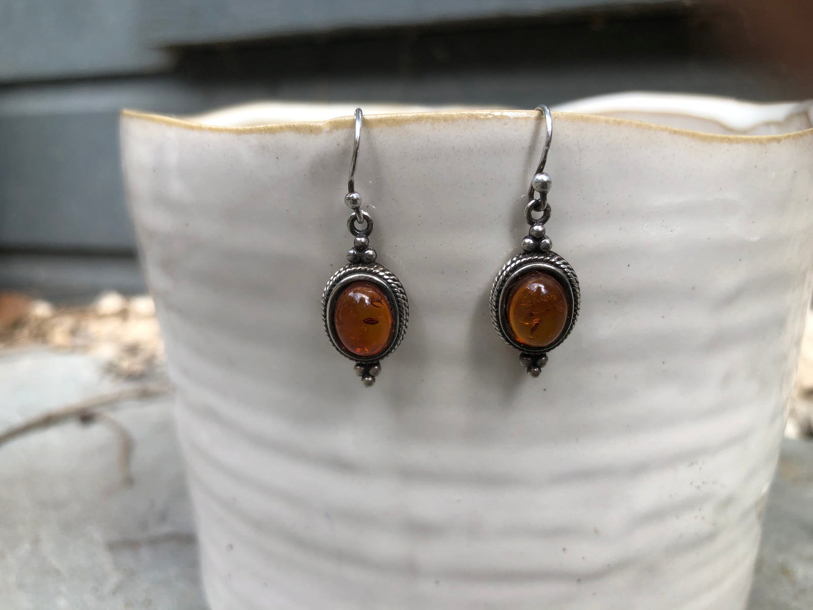 Baltic Amber Sterling Silver Celtic Inspired Earrings