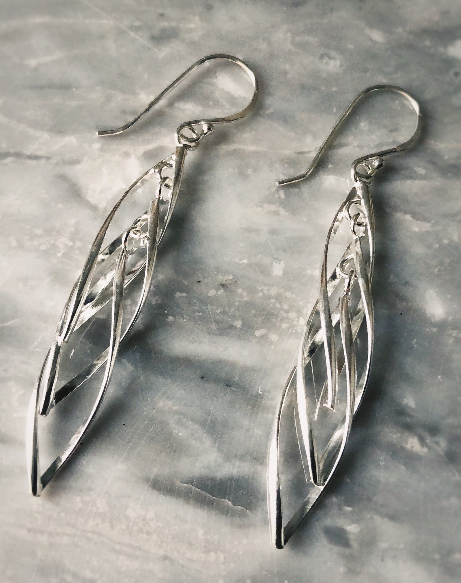 Sterling Silver Double Spiral Dangling Earrings Tiger Lily London