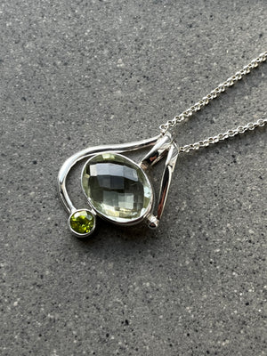 Green Amethyst and Peridot Morion Silver Pendant Necklace