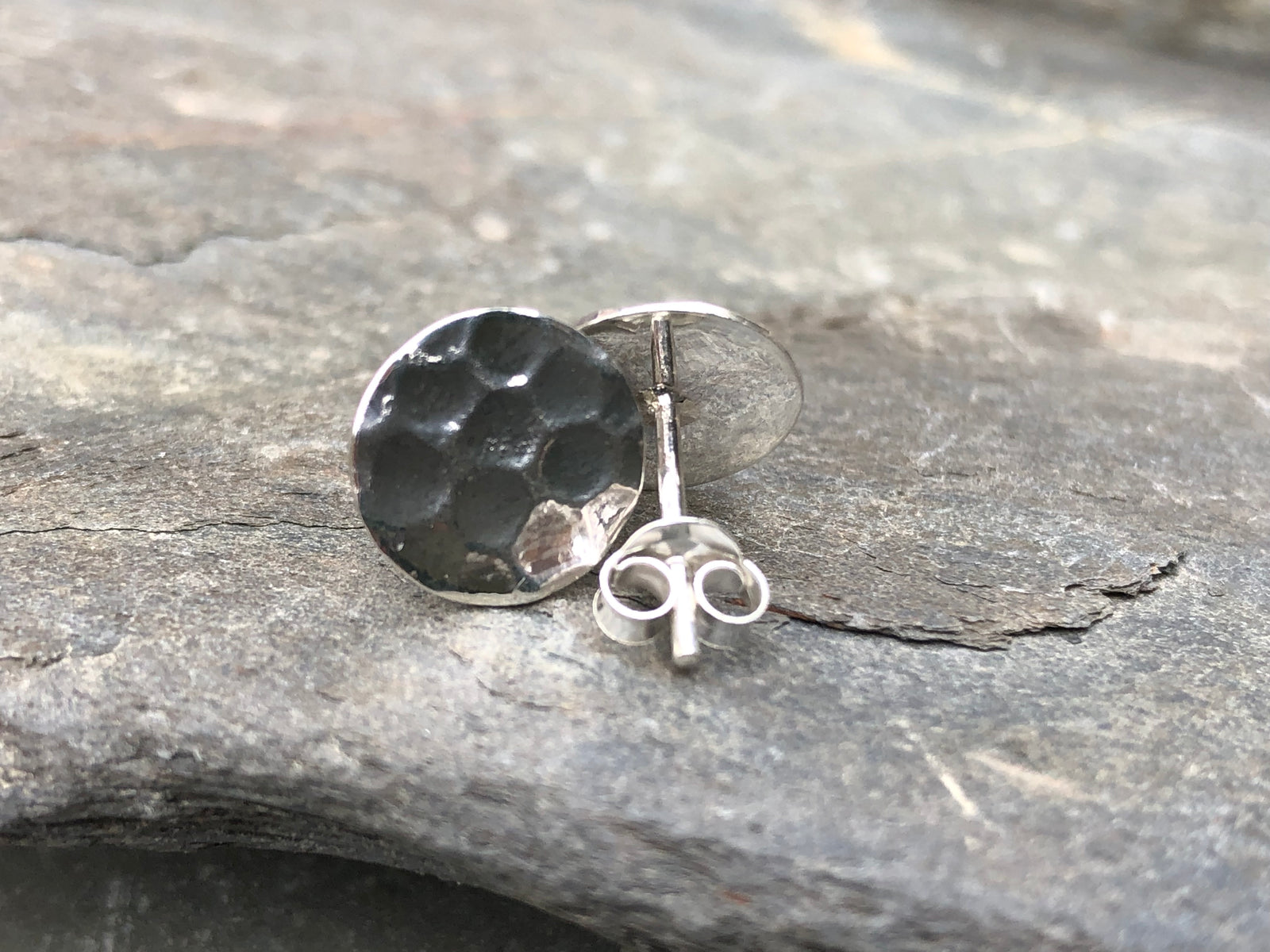 Sterling Silver 10mm Hammered Disc Studs