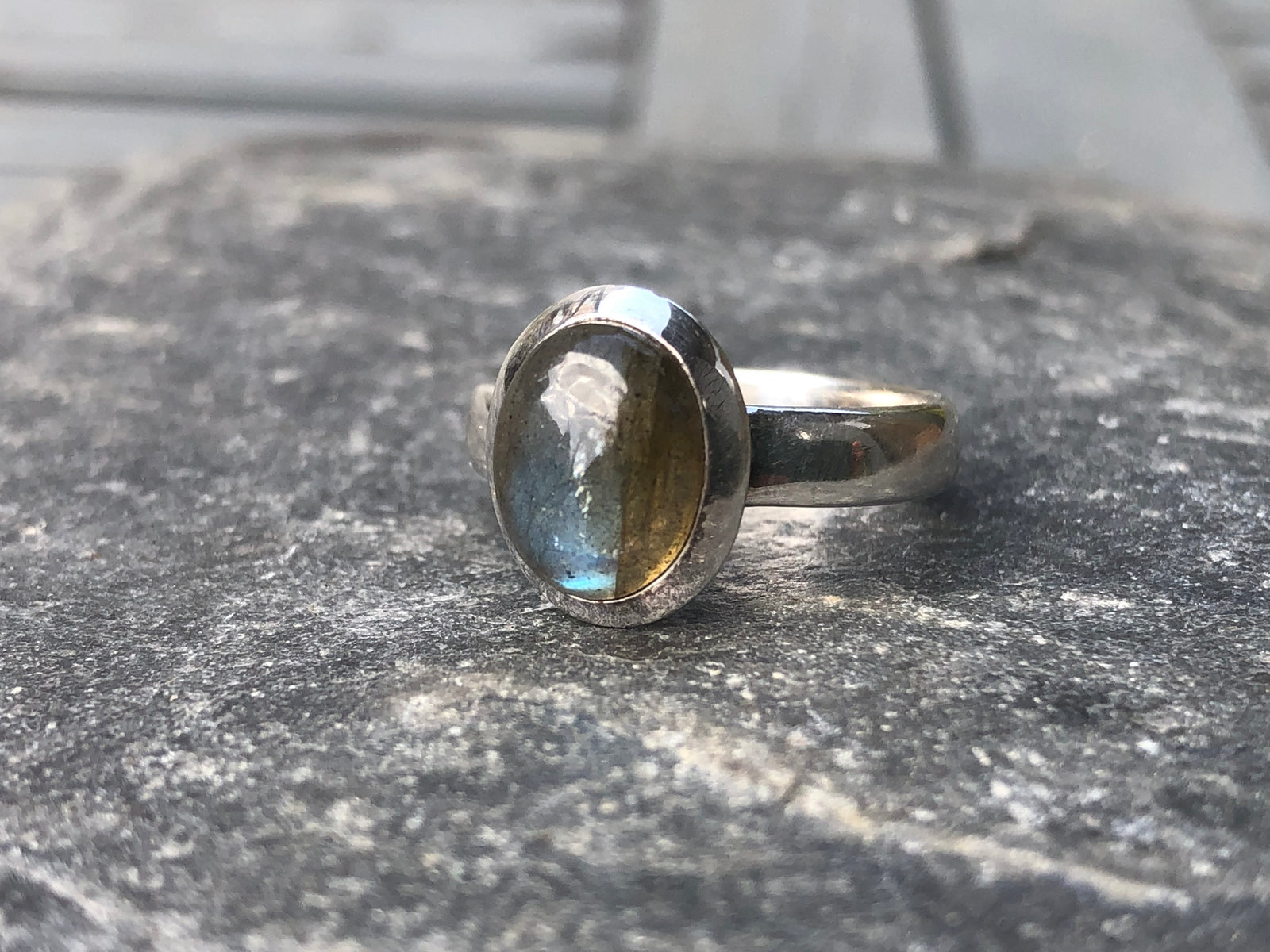 Small Medium Labradorite Oval Sterling Silver Ring