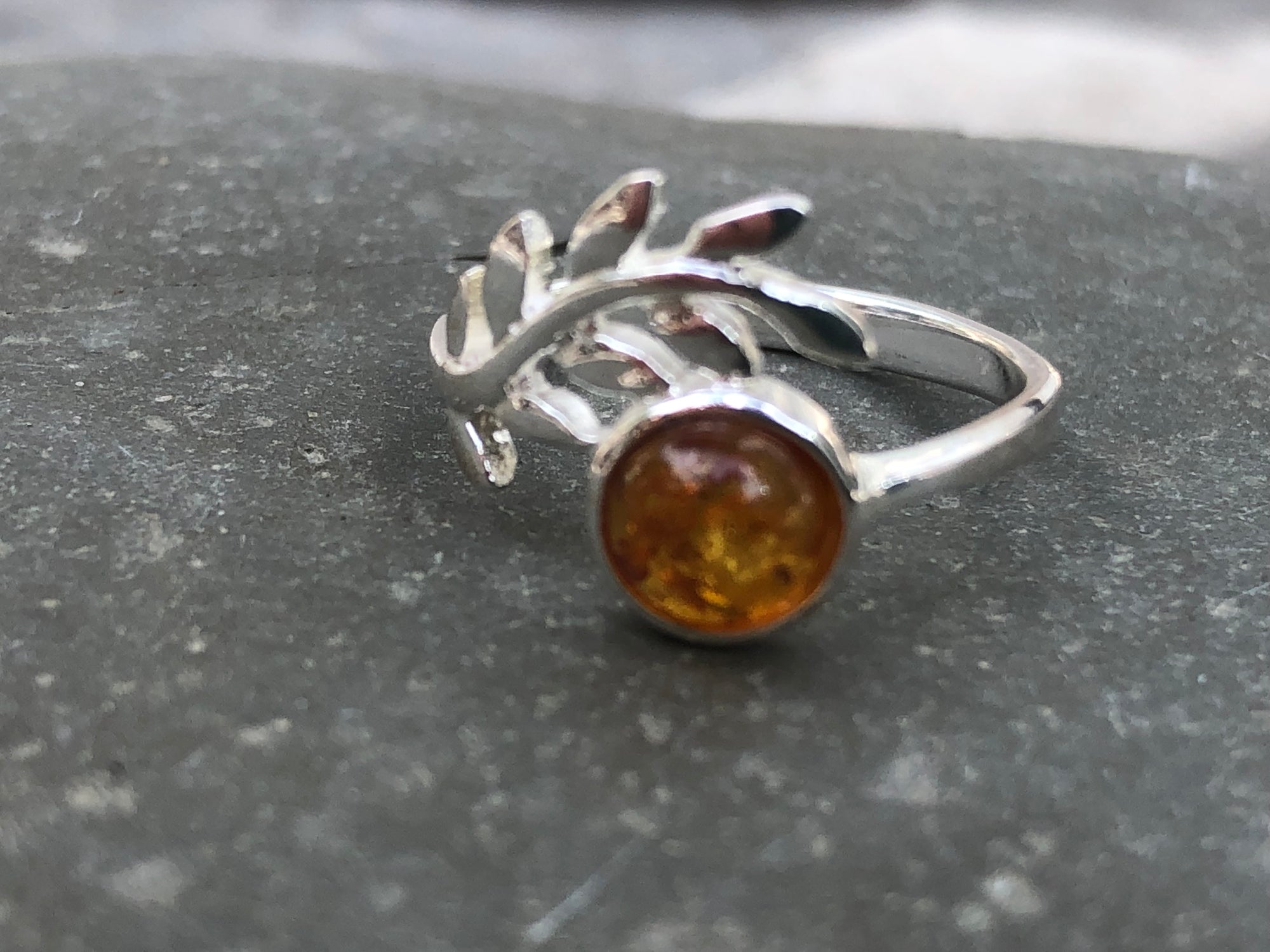 Baltic Amber Sterling Silver Leaf Ring
