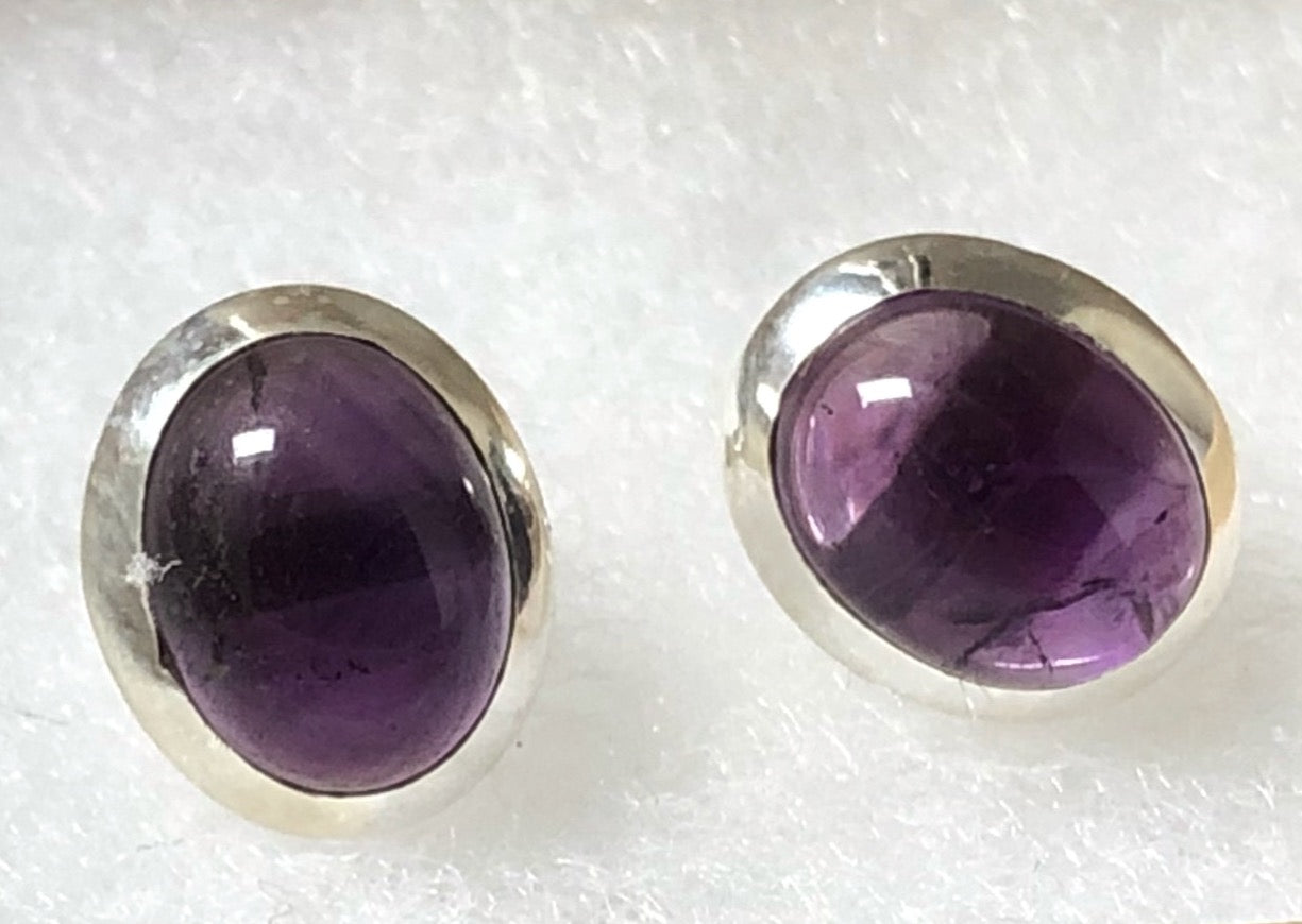 Sterling Silver Amethyst Gemstone Oval Stud Earrings Tiger Lily London