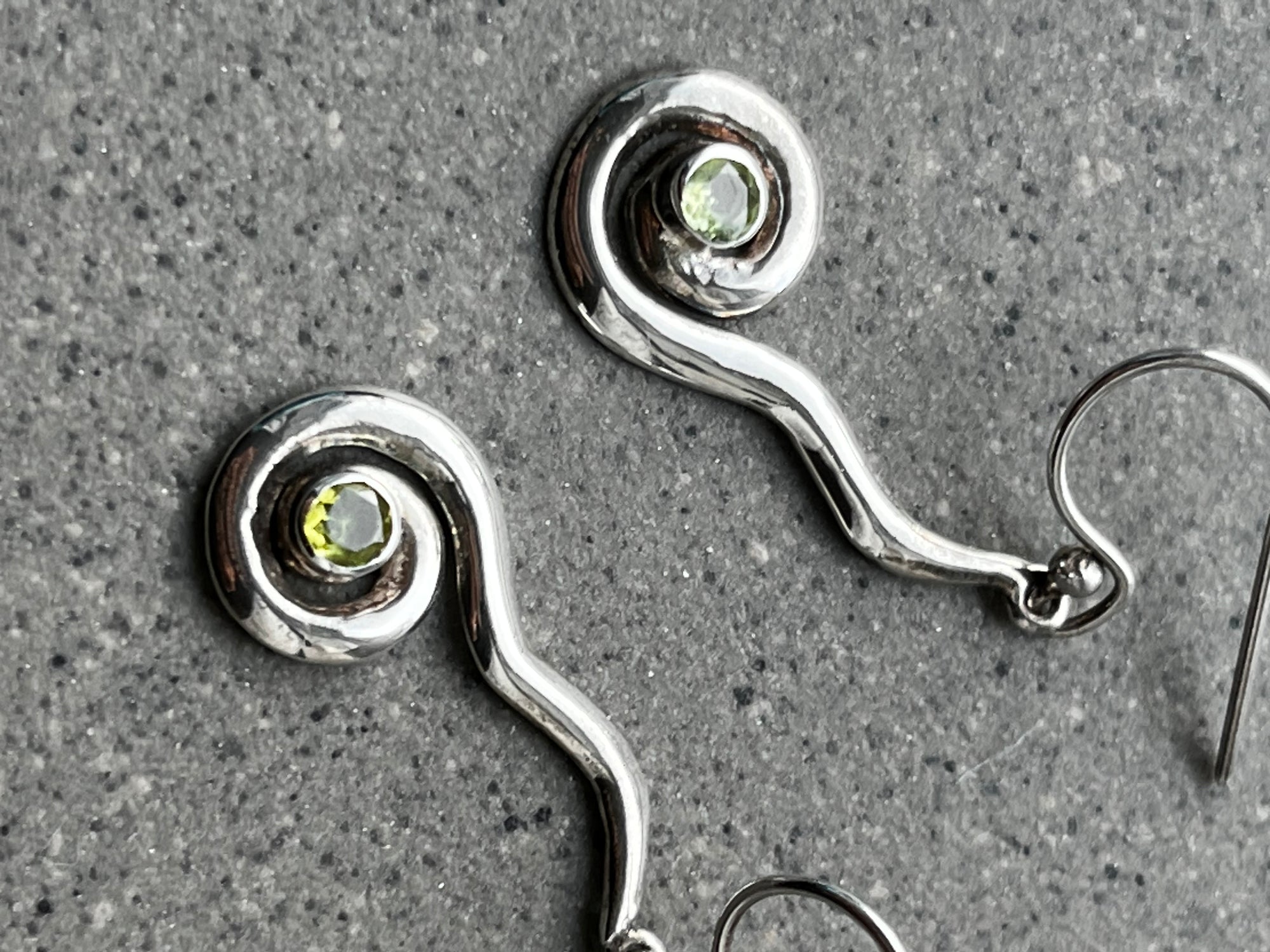 Peridot Spiral Silver Earrings