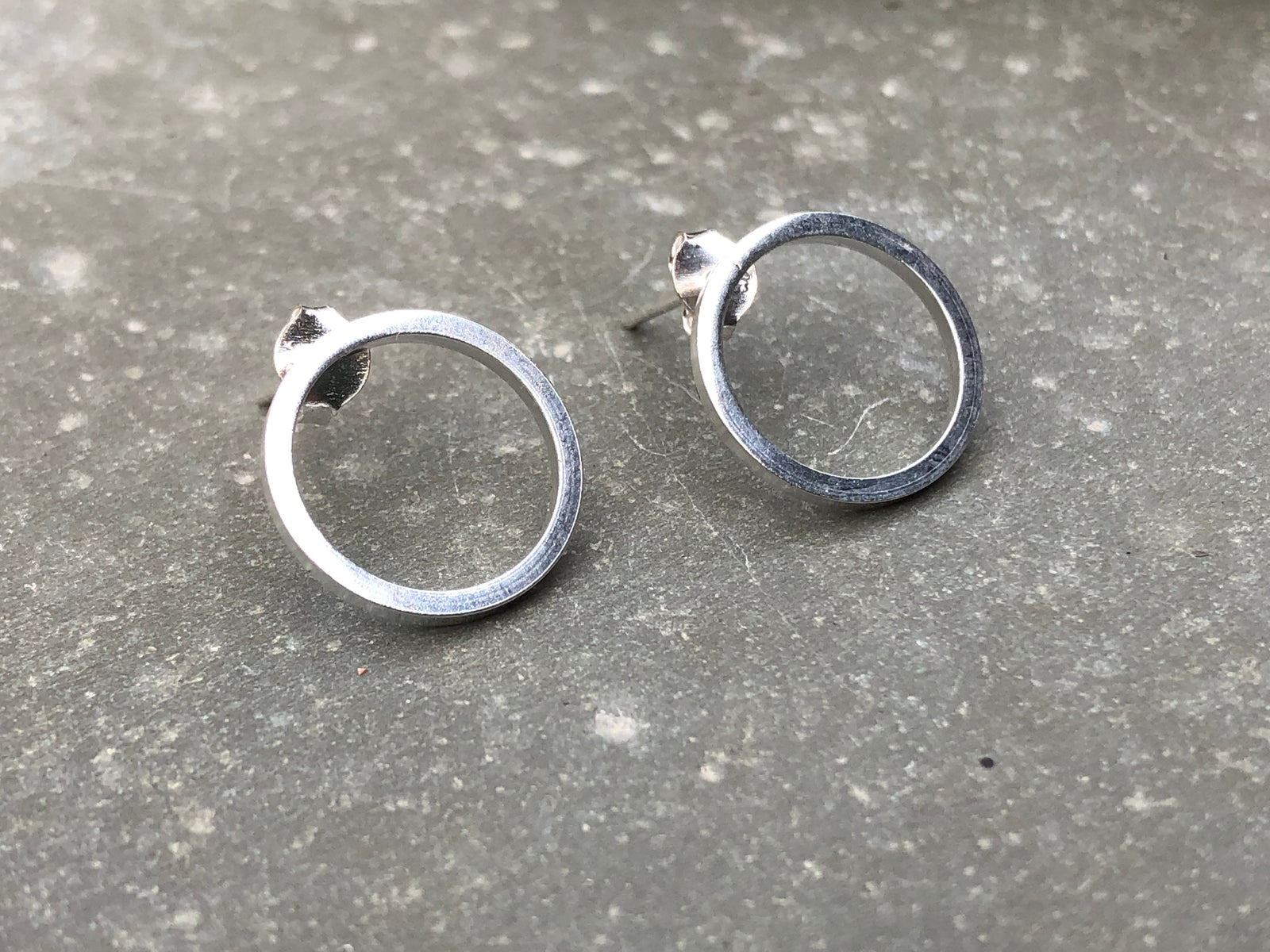 Silver Geometric 14mm Open Disc Studs