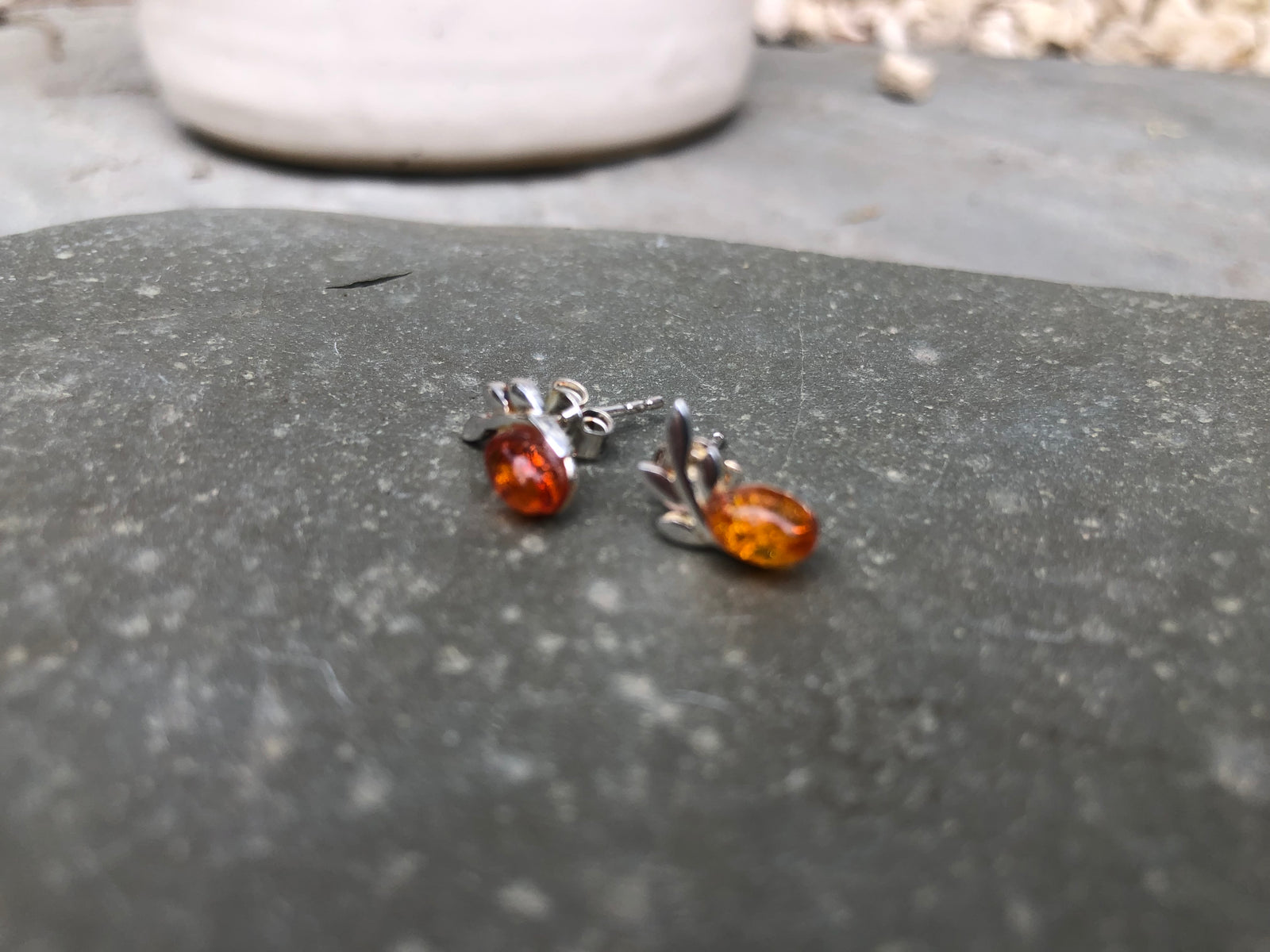 Baltic Amber Sterling Leaf Stud Earrings