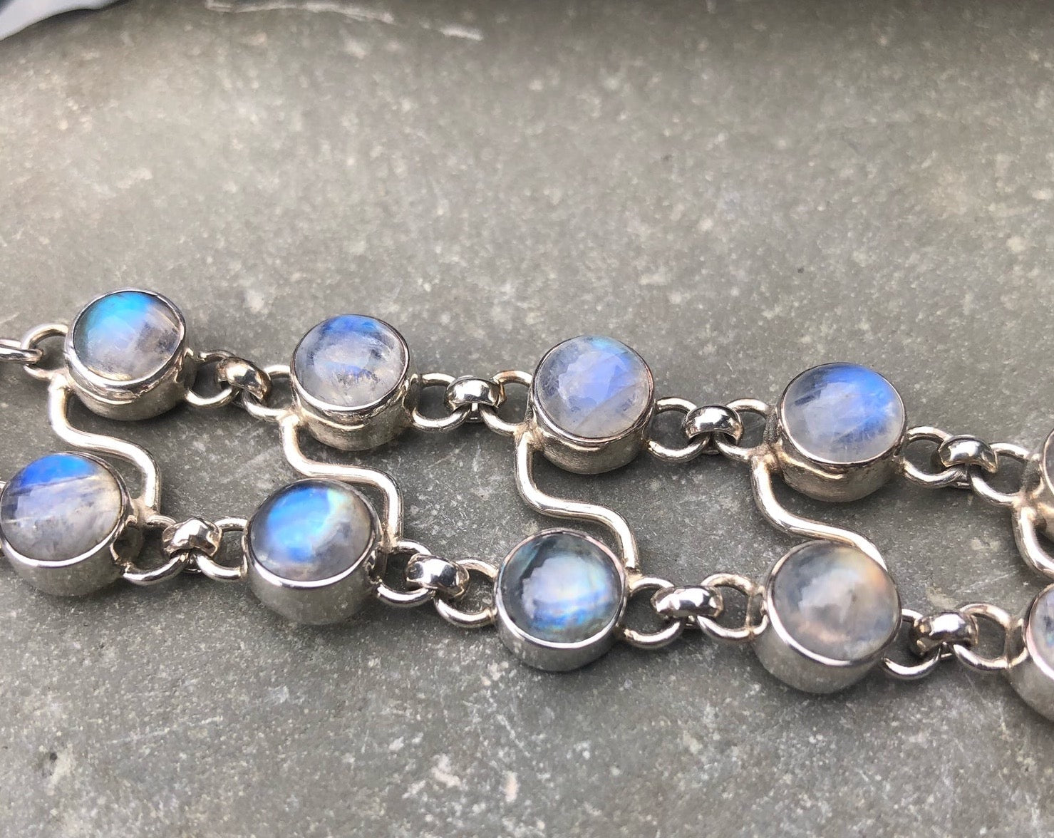Rainbow Moonstone Multi-Stone Silver Bracelet