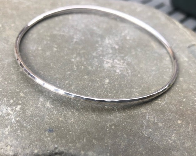 Sterling Silver Hammered Bangle 2mm Tiger Lily London