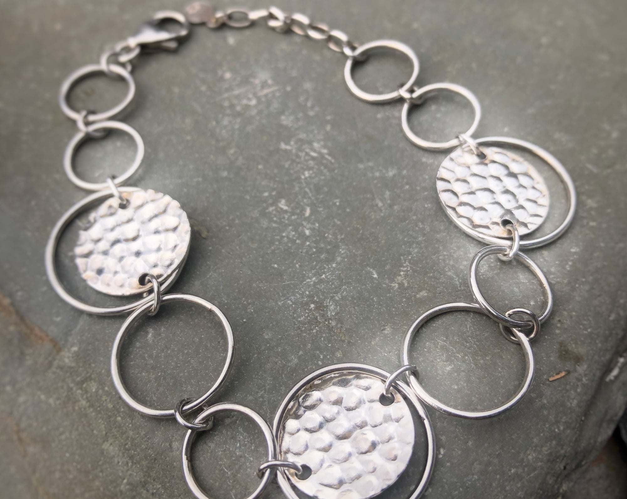 Sterling Silver Hammered Disc Chain Bracelet