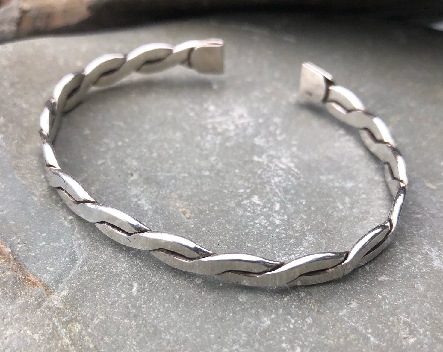 Sterling Silver Solid Twisted Cuff Bangle
