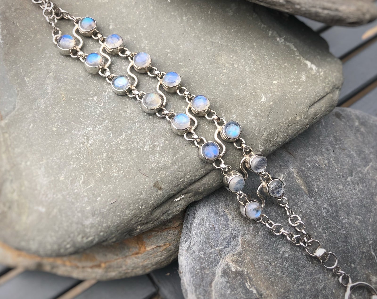 Rainbow Moonstone Multi-Stone Silver Bracelet