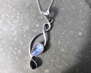Moonstone and Garnet Silver Pendant Necklace