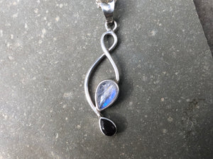 Moonstone and Garnet Silver Pendant Necklace