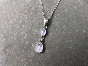 Double Oval Teardrop Moonstone Silver Pendant Necklace