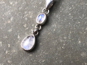 Double Oval Teardrop Moonstone Silver Pendant Necklace