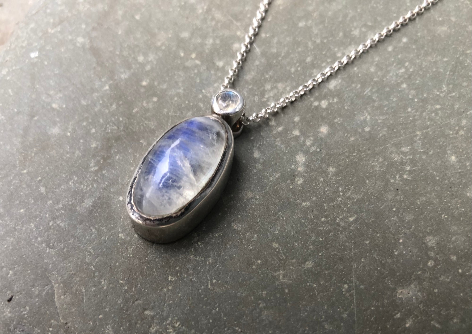 Moonstone Chunky Oval Sterling Silver Pendant Necklace