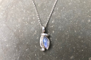 Moonstone and Pearl Sterling Silver Pendant Necklace