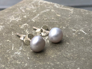Grey Pearl Silver Stud Earrings