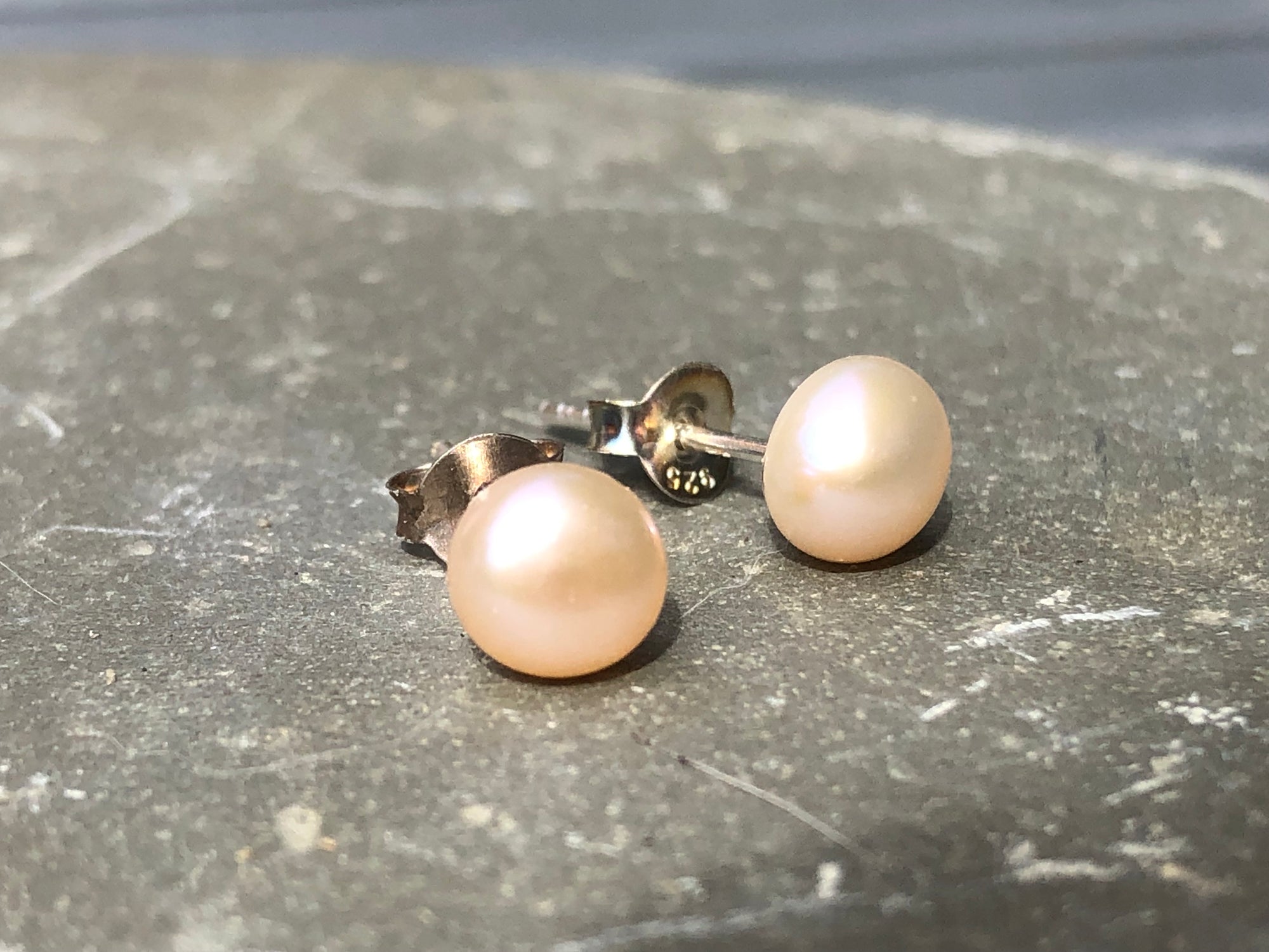 Pink Pearl Sterling Silver Stud Earrings