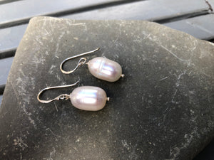 Oval Pink Pearl Silver Drop Earrings