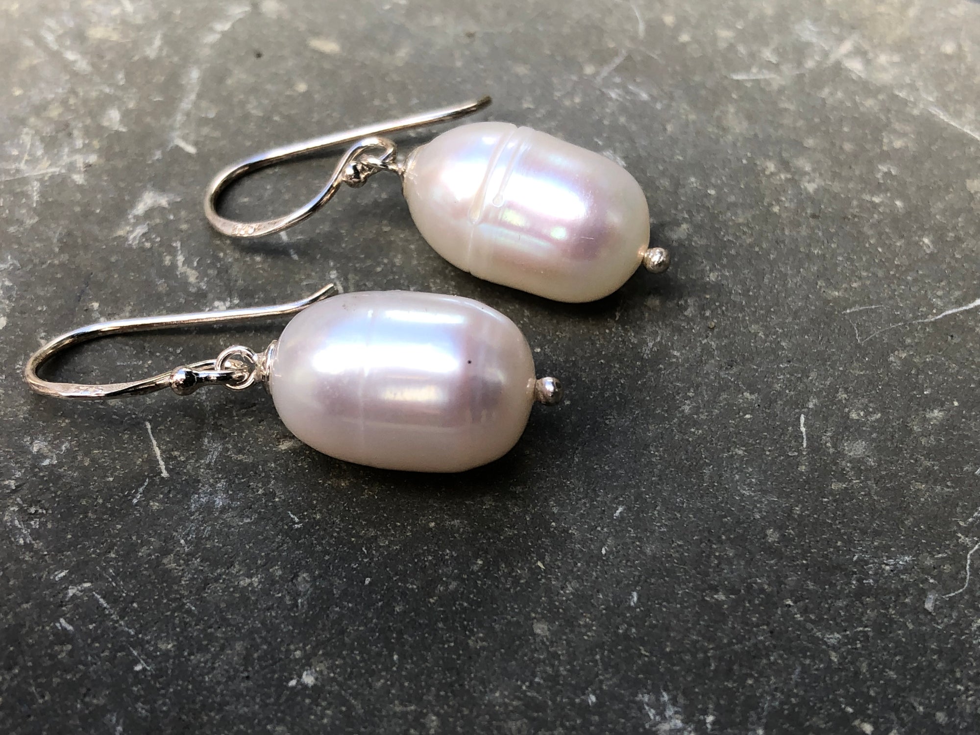 Oval Pink Pearl Silver Drop Earrings