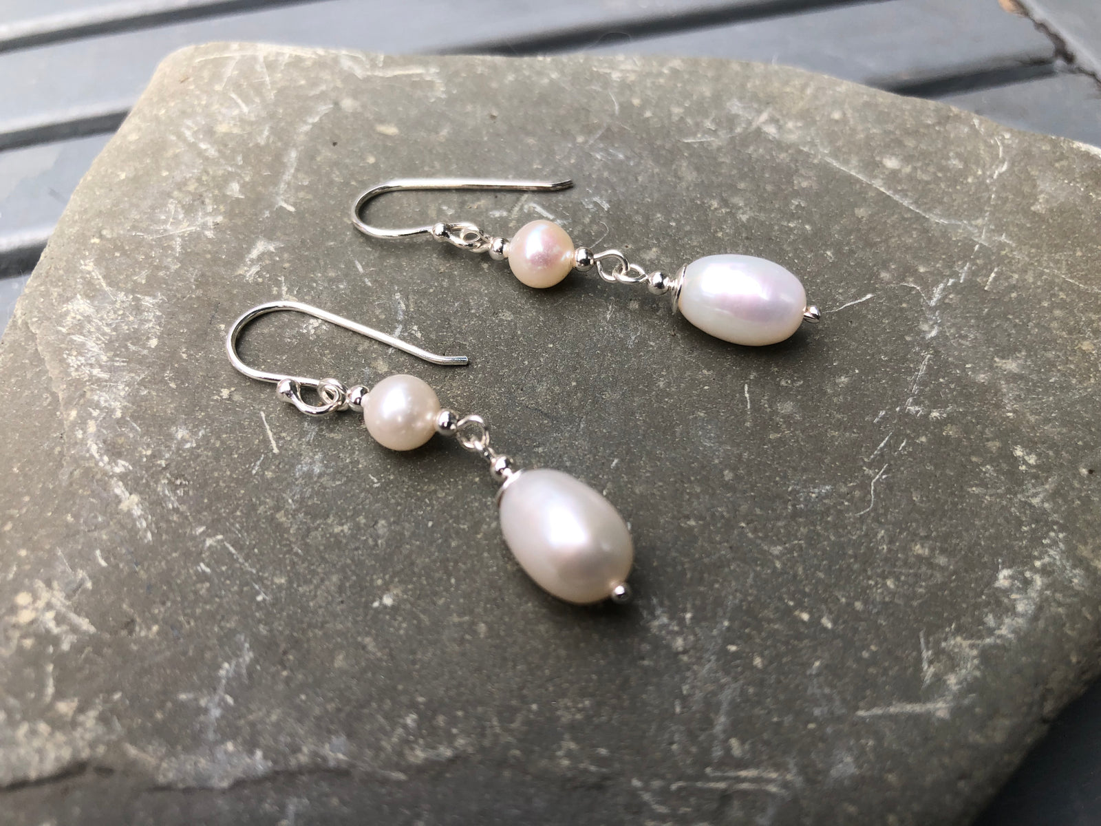 Double Pearl Sterling Silver Drop Earrings