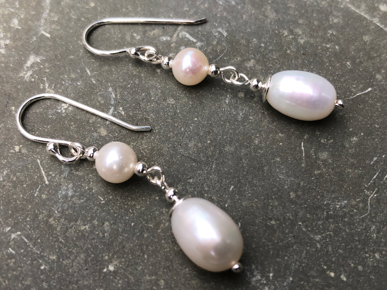 Double Pearl Sterling Silver Drop Earrings