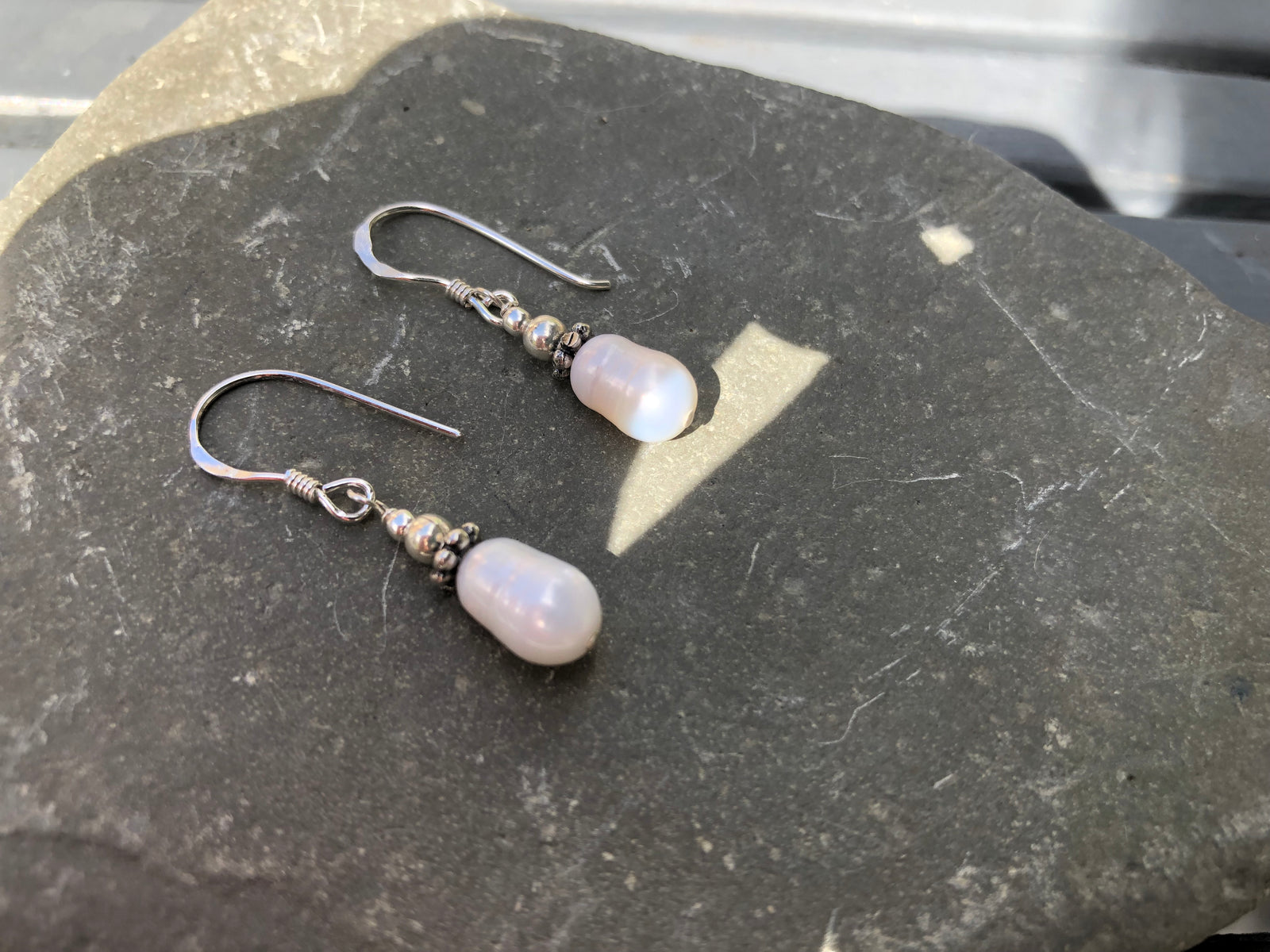 Floral Pearl Sterling Silver Drop Earrings 3cm