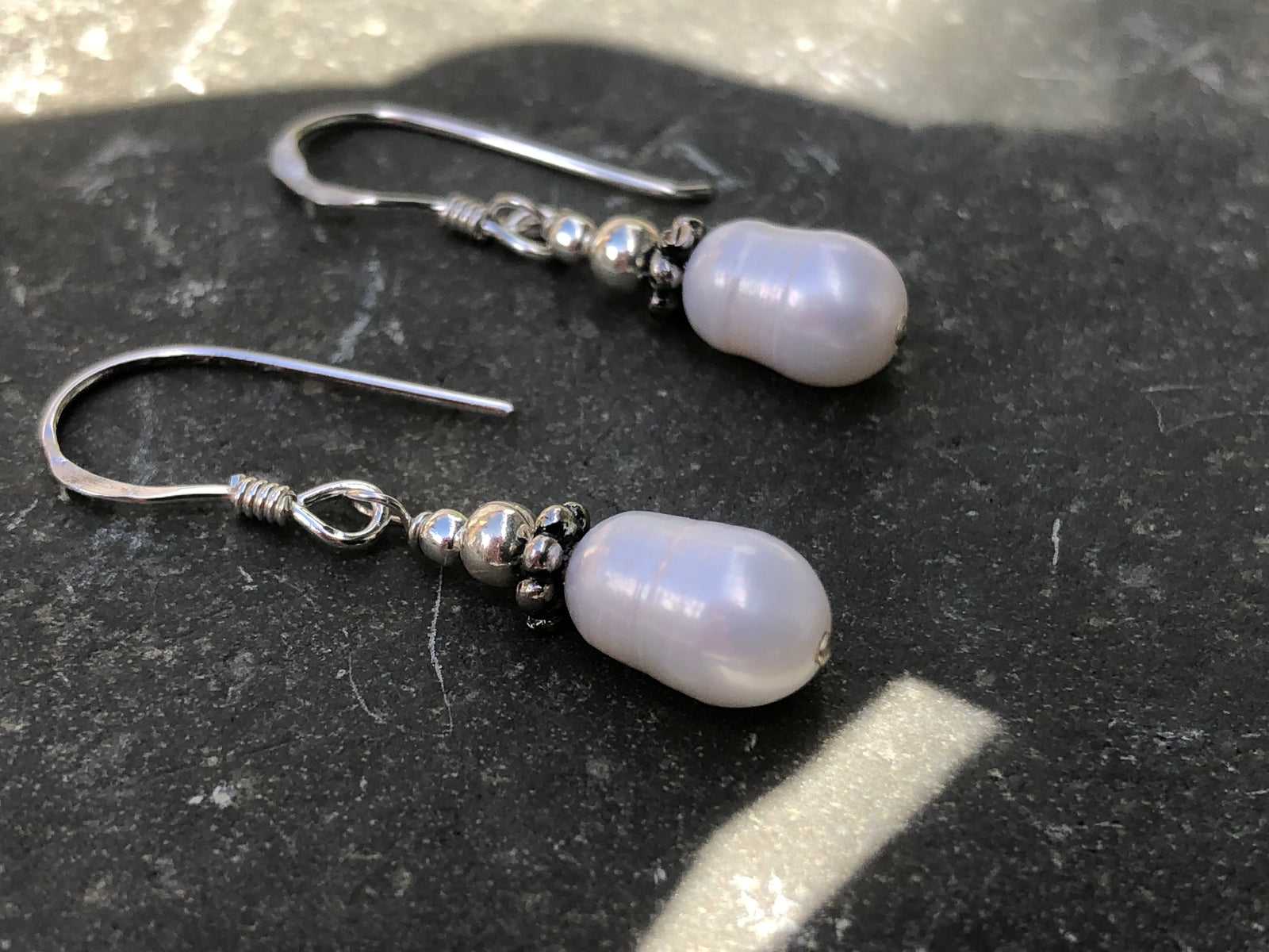 Floral Pearl Sterling Silver Drop Earrings 3cm