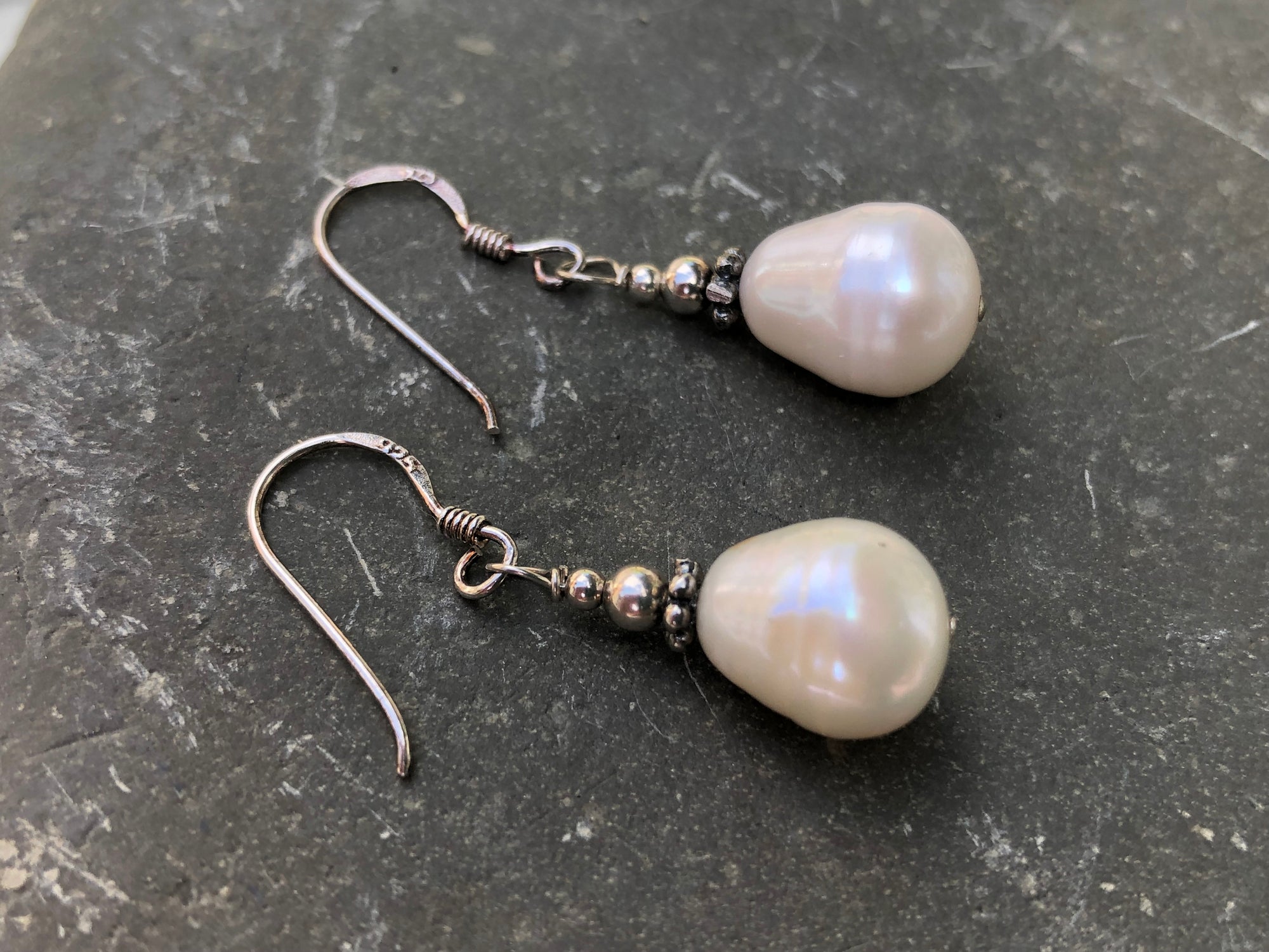 Floral Pearl Silver Drop Earrings