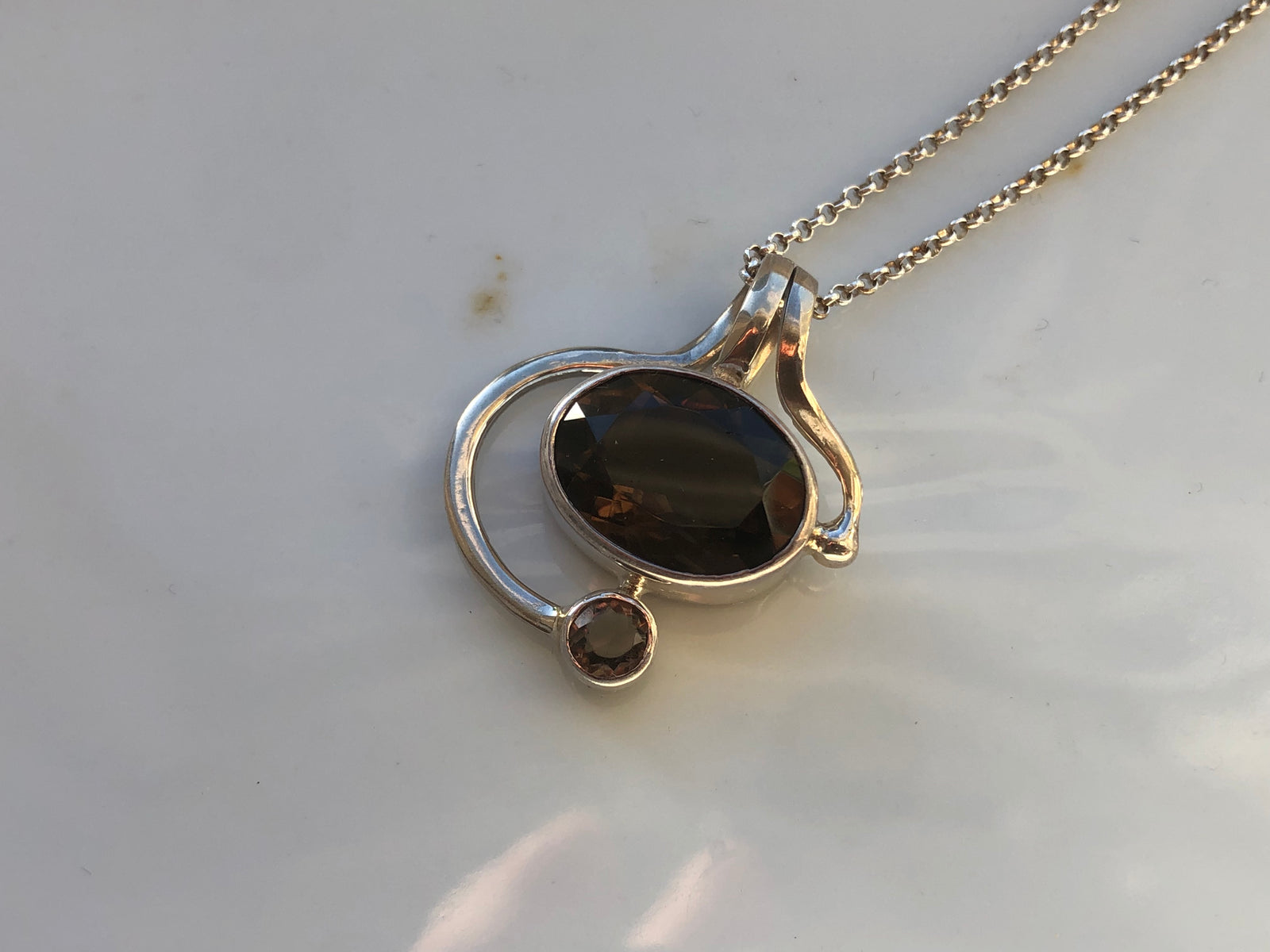 Smoky Quartz Morion Sterling Silver Pendant Necklace