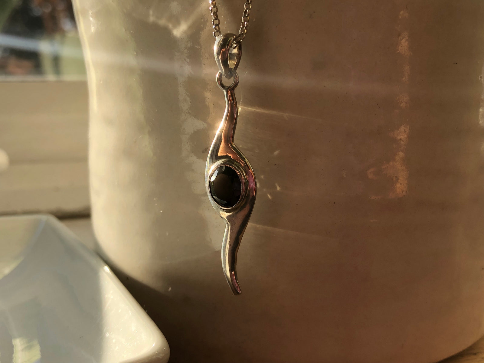 Black Onyx Sterling Silver Wave Pendant Necklace