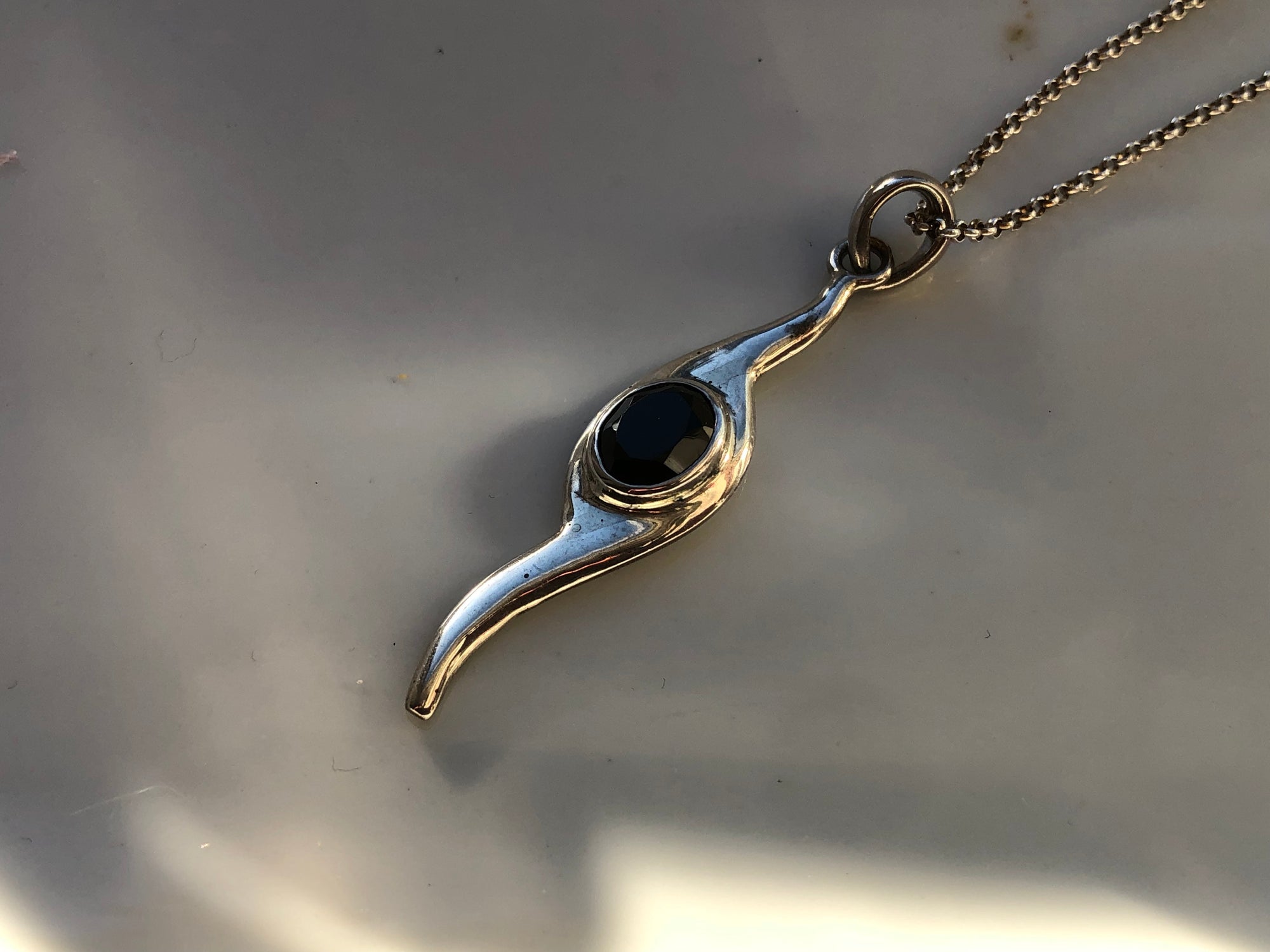 Black Onyx Sterling Silver Wave Pendant Necklace