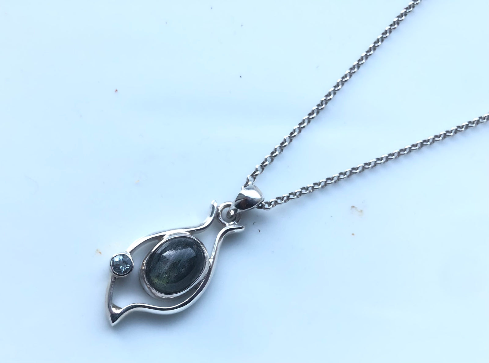 Labradorite and Blue Topaz Sterling Silver Pendant Necklace