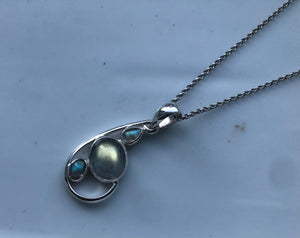 Triple Stone Labradorite Silver Pendant Necklace