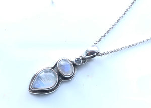 Double Drop Moonstone Silver Pendant Necklace