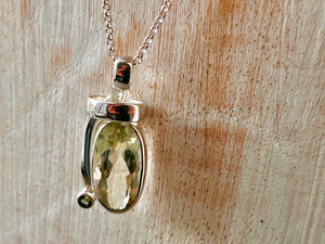 Green Amethyst and Iolite Silver Pendant Necklace