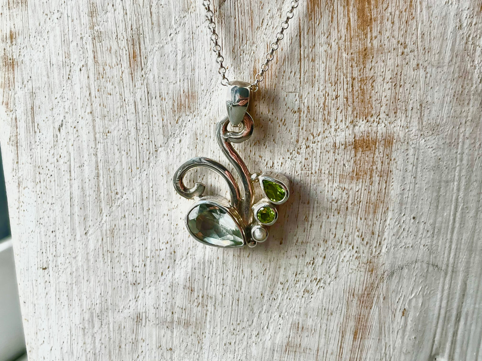 Green Amethyst and Peridot Juliette Silver Pendant Necklace