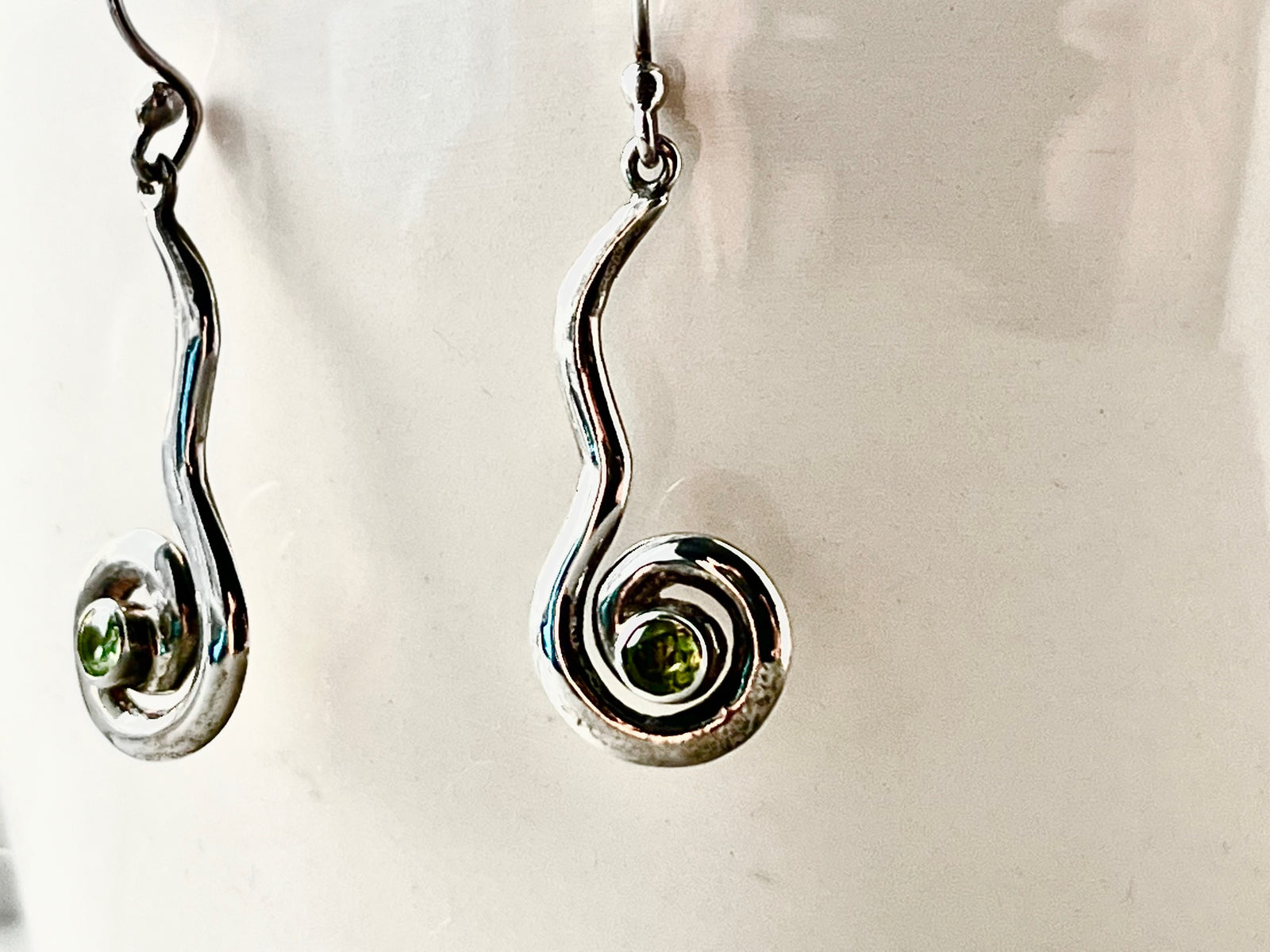 Peridot Spiral Silver Earrings