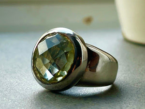 Green Amethyst Chunky Silver Ring