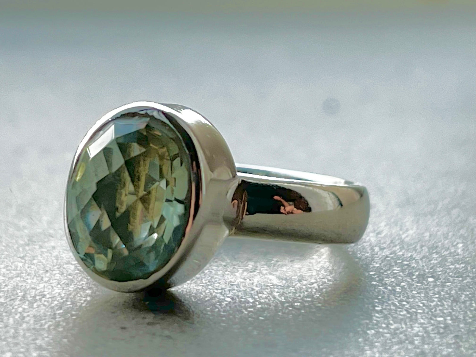 Green Amethyst Oval Chunky Silver Ring