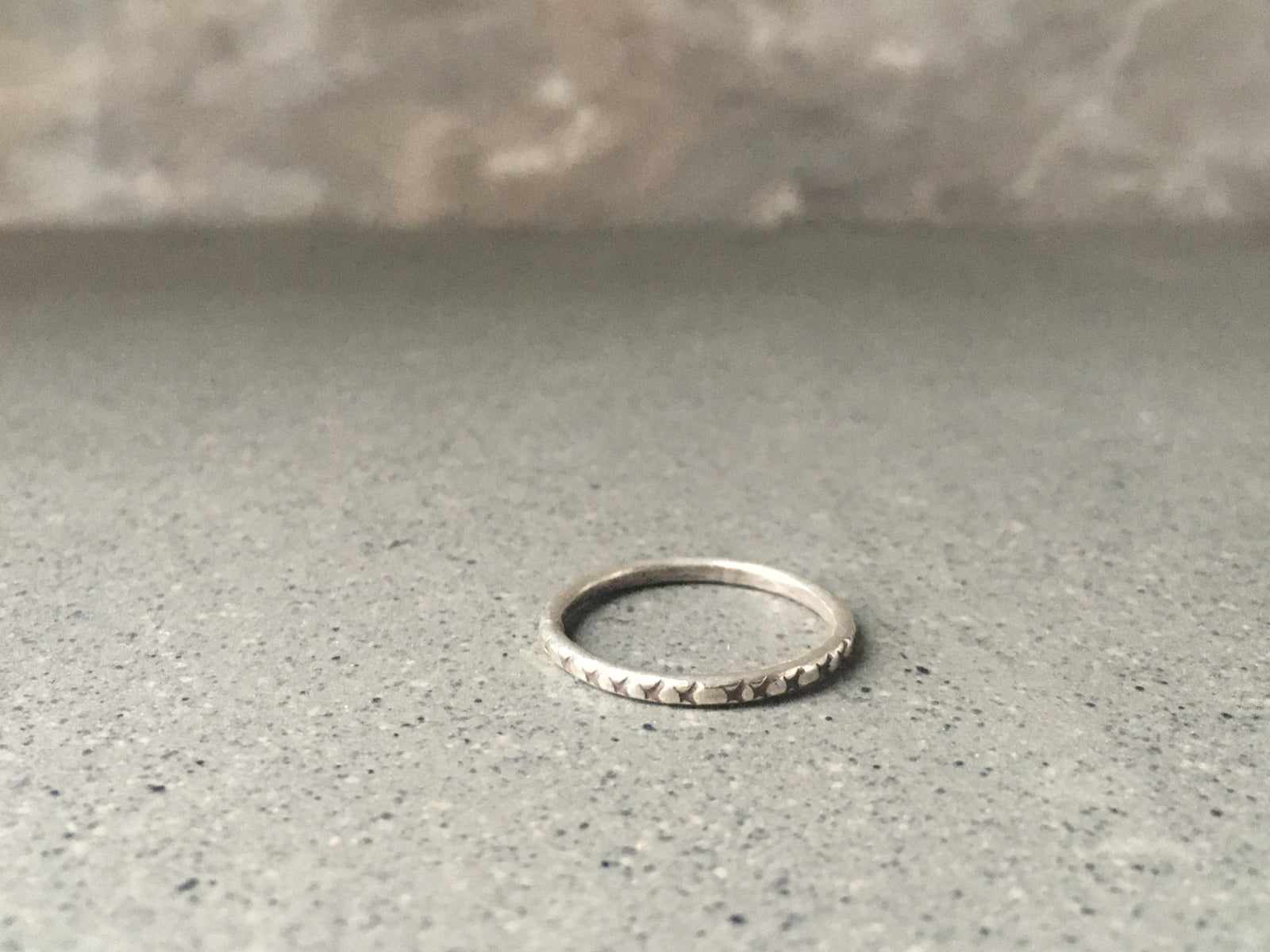 Simple Etched Fine Band Sterling Silver Ring