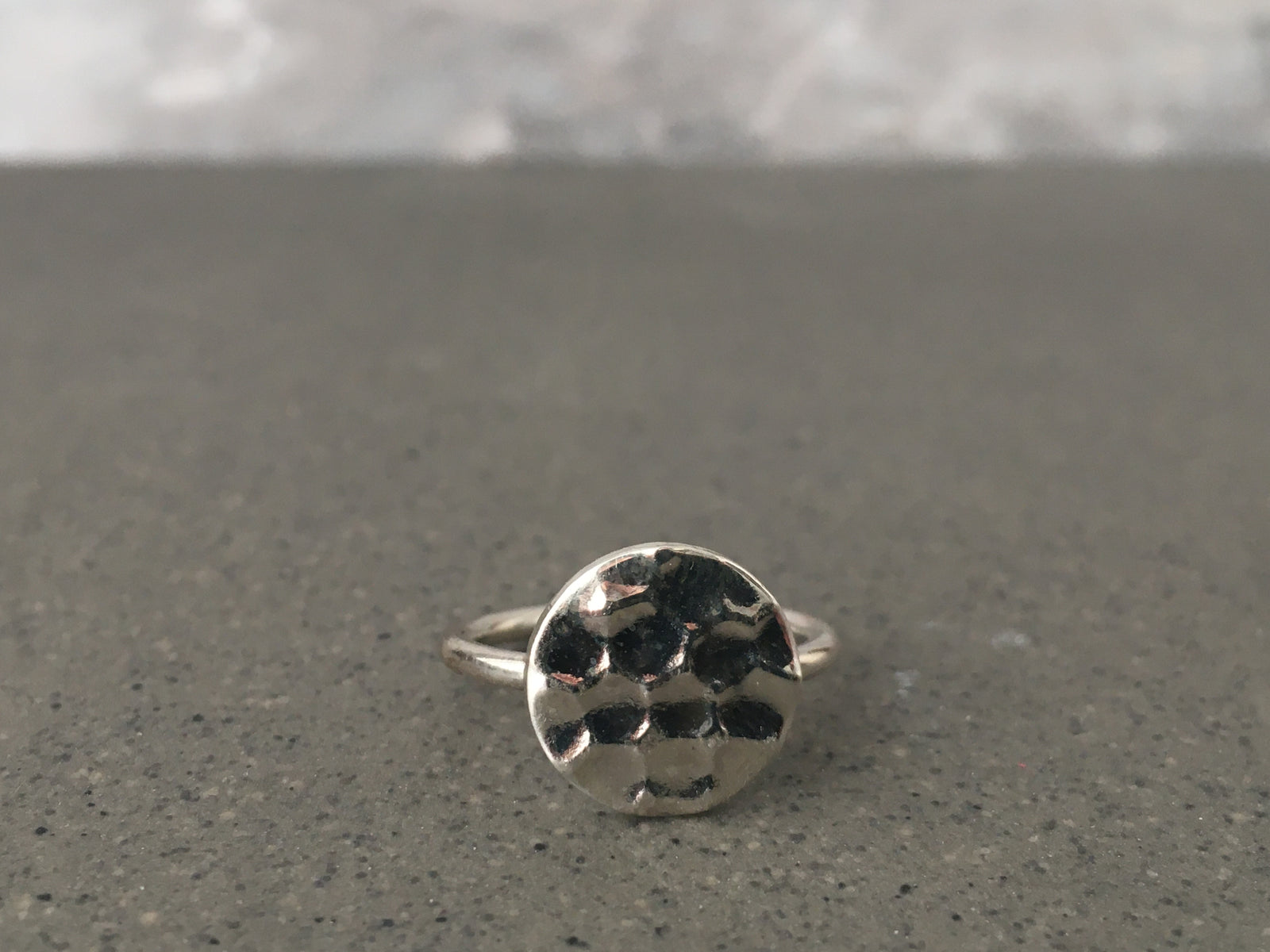 Hammered Disc Sterling Silver Ring