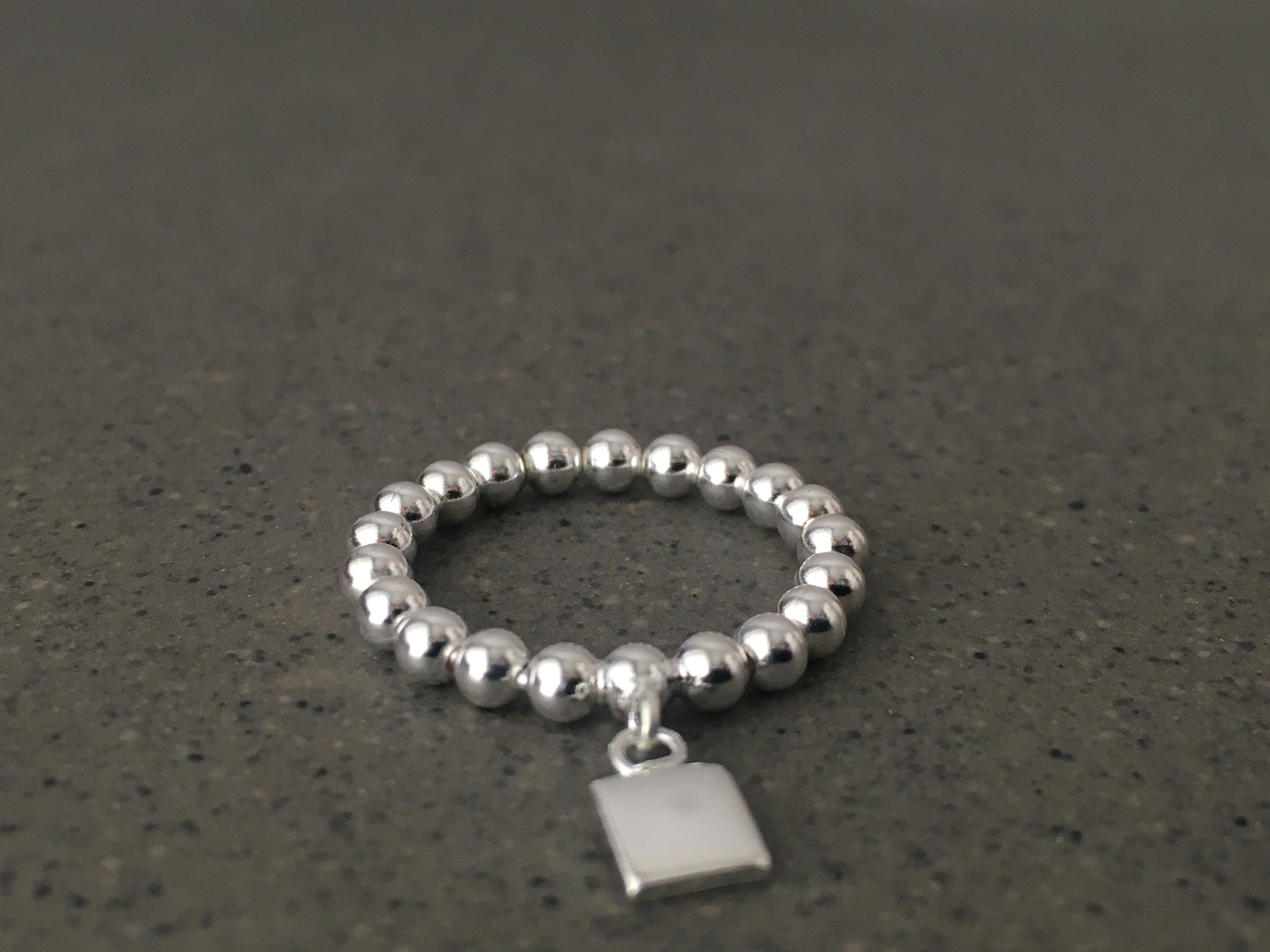 Bobble Square Charm Sterling Silver Ring
