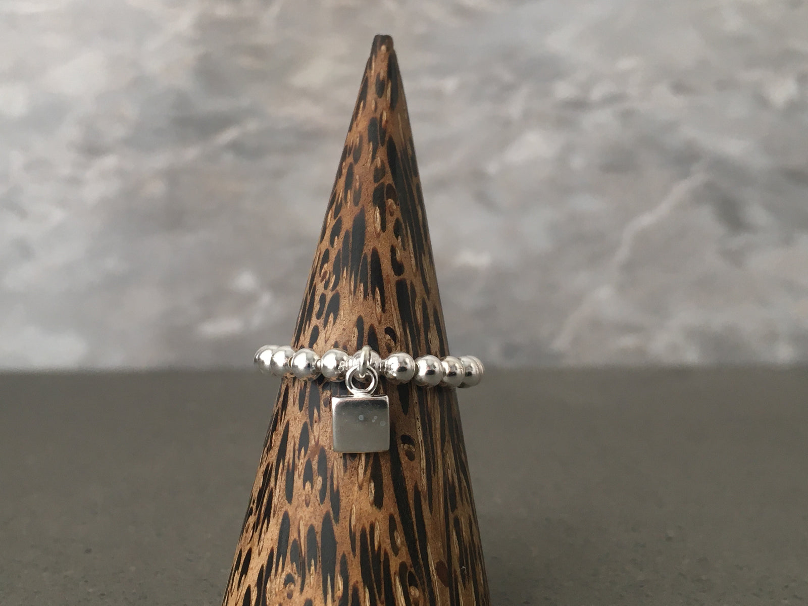 Bobble Square Charm Sterling Silver Ring