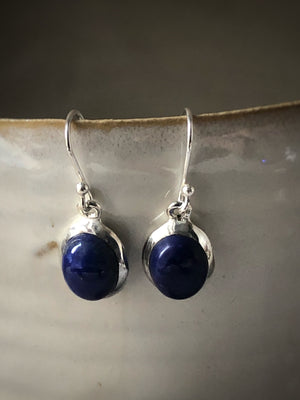 Blue Lapis Oval Sterling Silver Drop Earrings