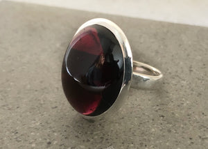 Medium Oval Garnet Silver Ring