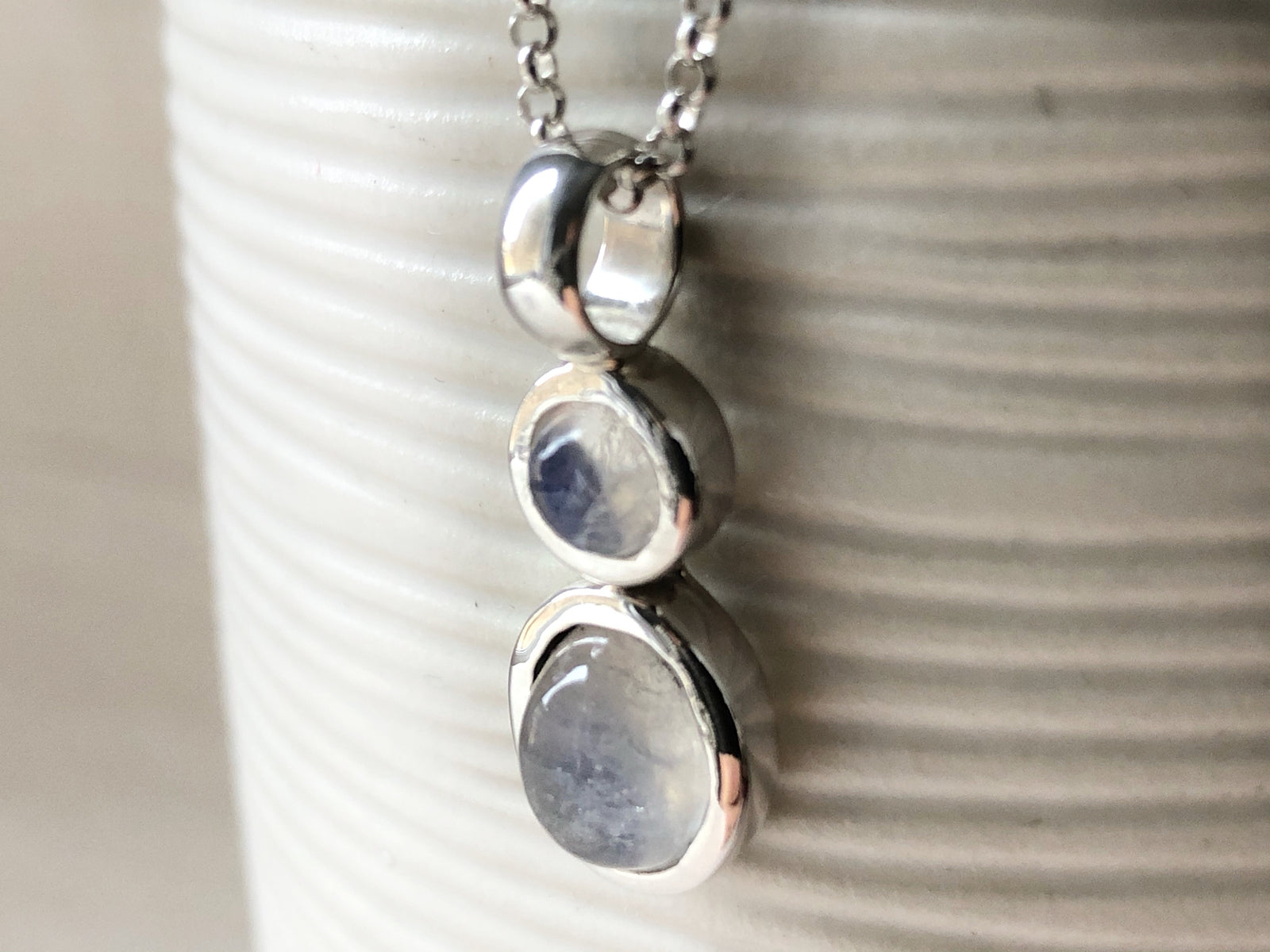 Double Drop Moonstone Sterling Silver Pendant Necklace Tiger Lily London