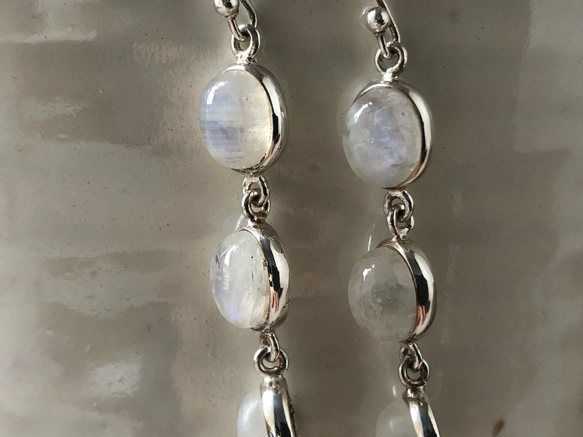 Triple Oval Moonstone Silver Earrings