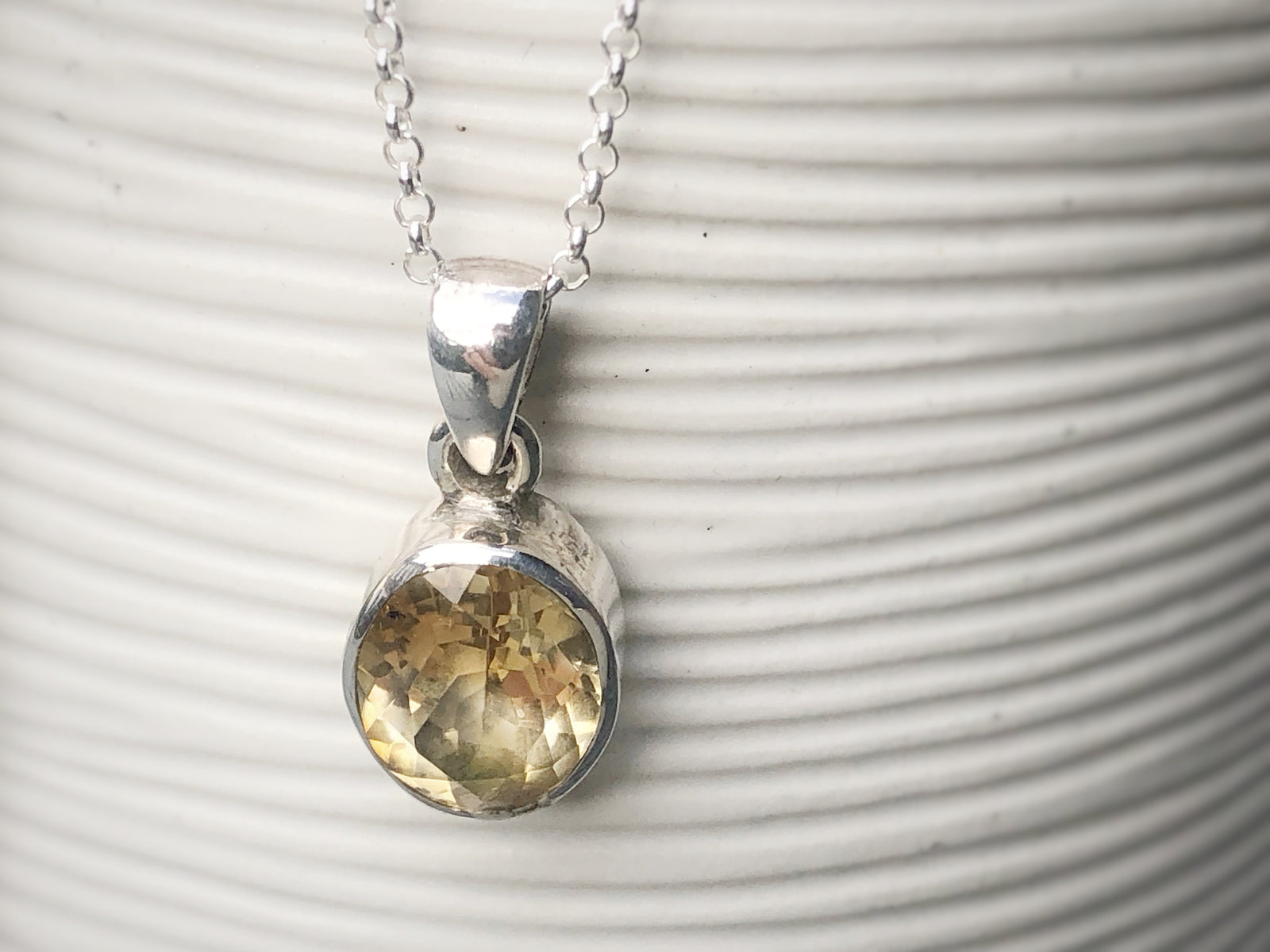 Citrine and Silver Chunky Pendant Necklace
